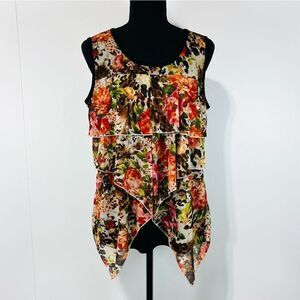 Susan Lawrence Floral Ruffle Sleeveless Blouse Sz M Women’s Animal Print